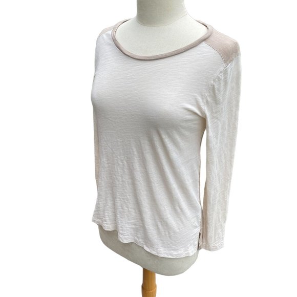 Madewell Whisper Long Sleeve Crewneck Multicolor Tee Tan & Cream Colorblock-S - Picture 7 of 14
